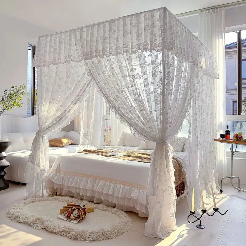 rideau lit blanc dentelle florale transparent classique maison adultes polyester coton unisexe