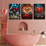 tableaux decoratifs floral motif lumineux roses mains cœur illuminé canapé rose baignoire blanche intérieur