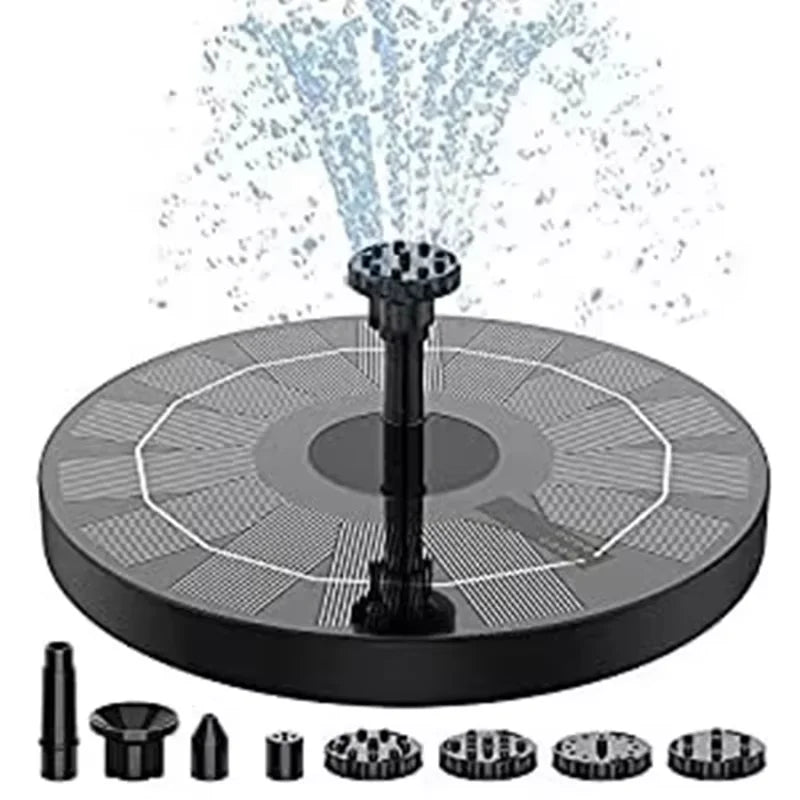 fontaine solaire moderne noire cellules photovoltaïques quatre têtes pompe diffuseur batterie amovible rechargeableextérieur