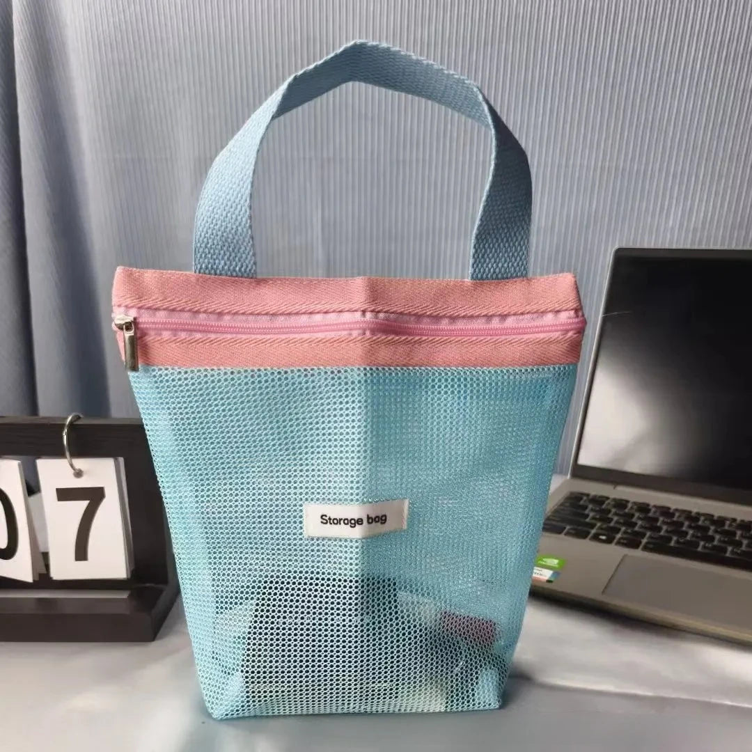 sac filet nylon réutilisable couleurs rose bleu violet utilisations multiples translucide décontracté mignon voyage