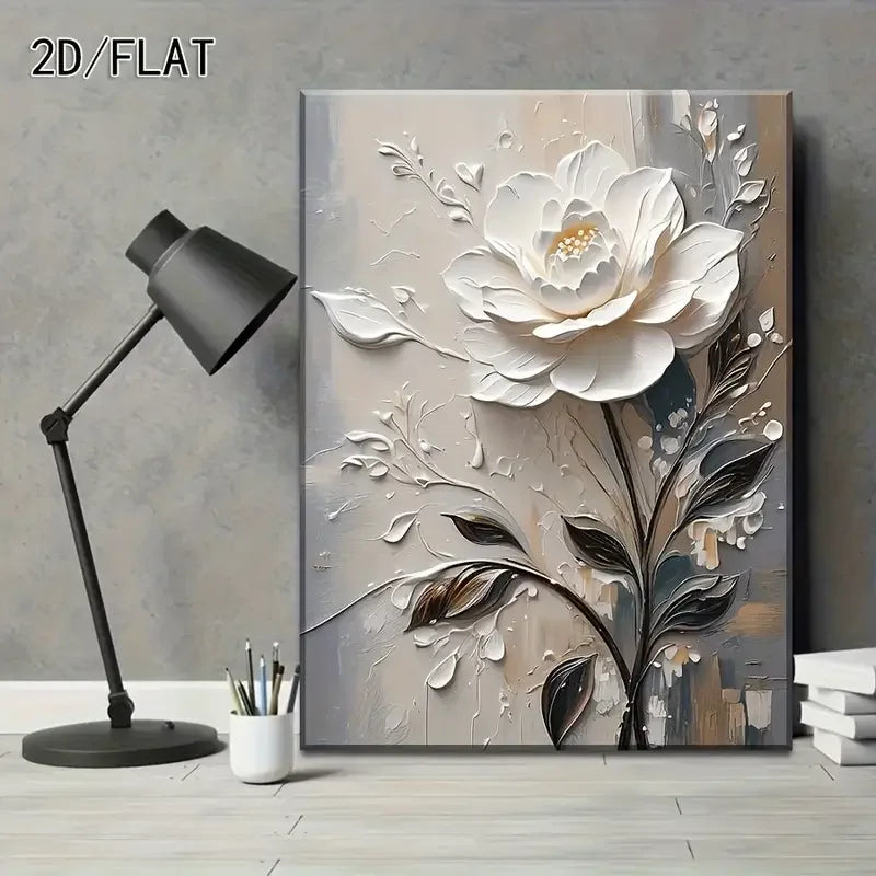 toile d'art moderne fleurs blanches peinture abstraite murale sans cadre blanc gris beige