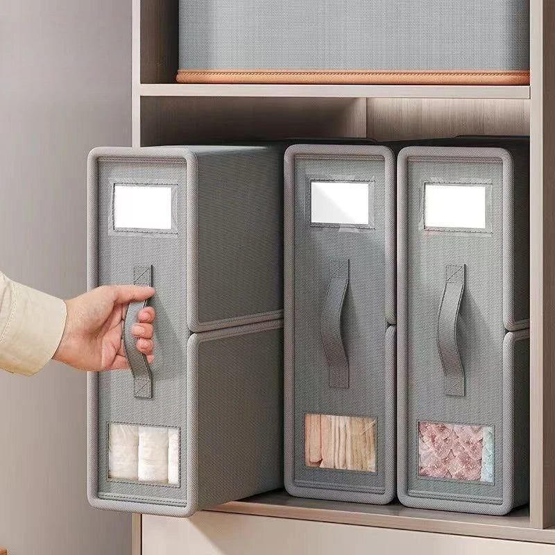 boîtes rangement non tissé gris clair moderne poignées couvertures pliées organisation vêtements rangement minimaliste