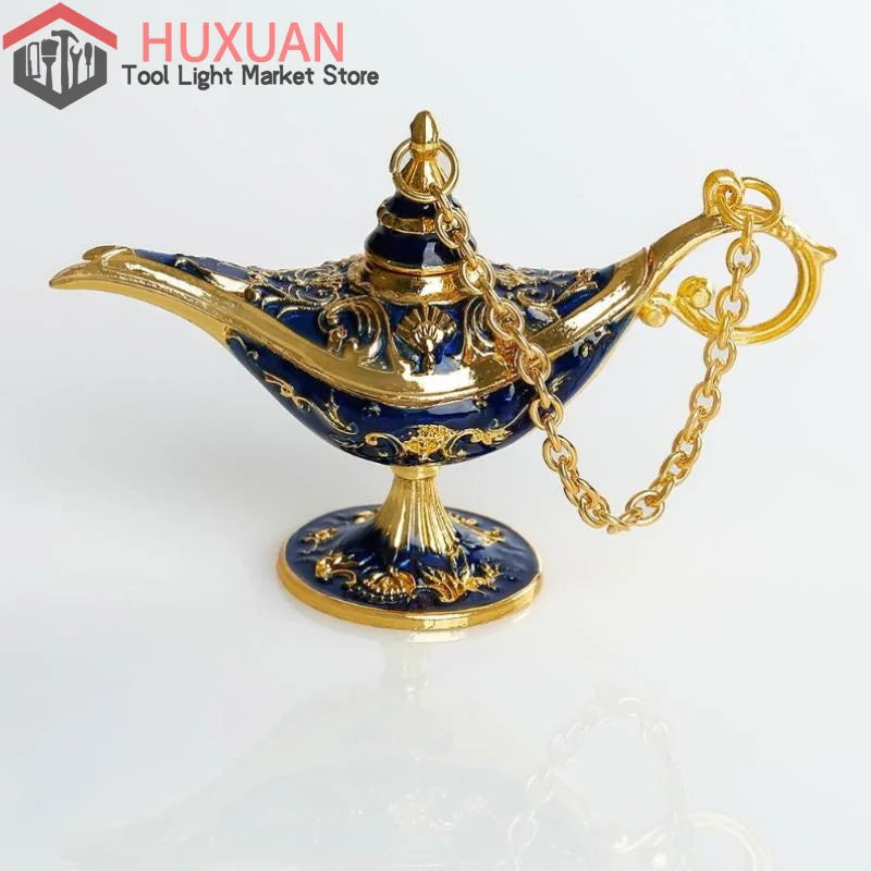lampe huile artisanale ornementée résine couleurs bleu rouge vert doré décoration maison salon