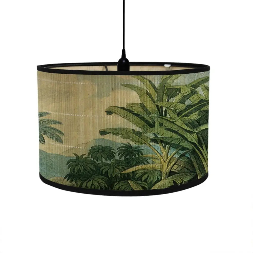 abat jour vintage imprimé tropical oiseaux plantes suspension couleur beige noir vert rouge jaune