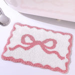 tapis bain blanc rose ruban doux moderne adhésif 40cm 50cm 60cm 80cm