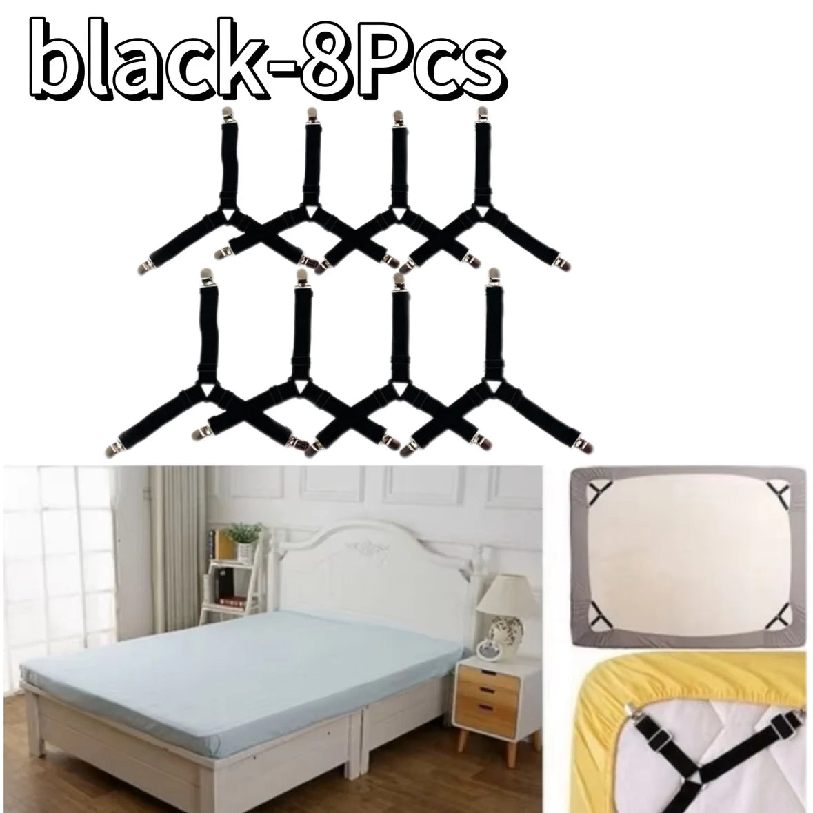 attaches drap lit clips élastiques noir blanc réglables anti tirage ignifuge polyester modernes