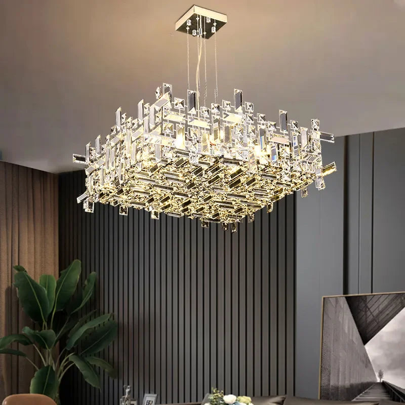 Lustre cristal carré éclairage intérieur élégant