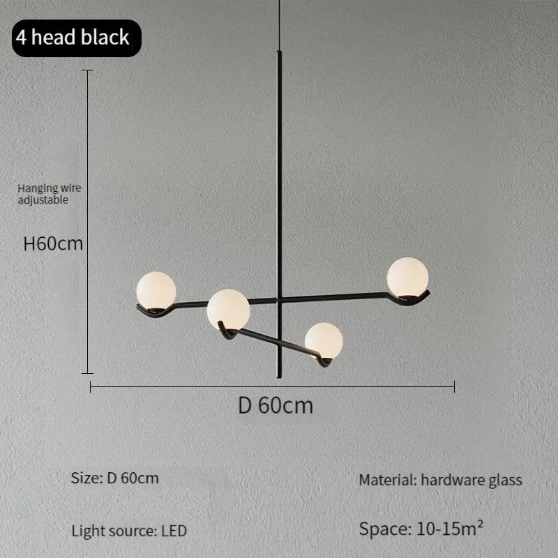 suspension lumineuse moderne sphères translucides structure métallique noir blanc minimaliste plafonnier led contemporain