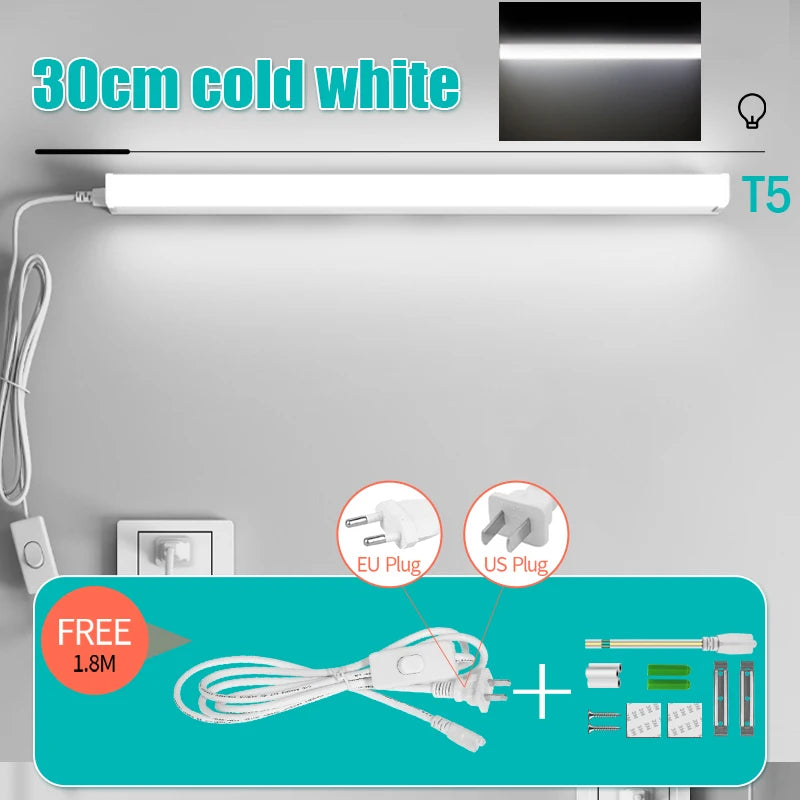tube led blanc moderne adhésif 60cm câble 1.8m vis fixation 220v 2700k 6500k