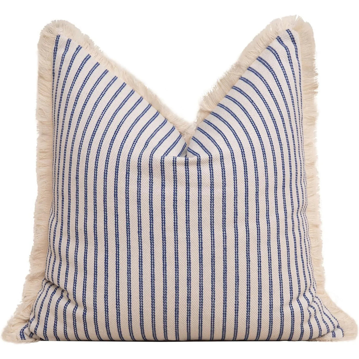 coussin carré bohème rayé blanc bleu rustique housses lin décoration intérieure salon chambre