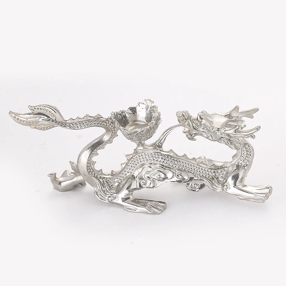 statuette dragon argenté détails complexes motifs floraux traditionnel asiatique décoration intérieure accessoire maison figurine
