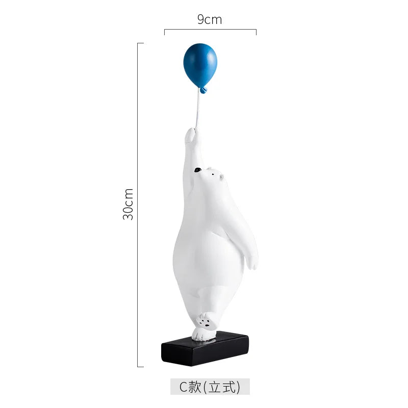 statue ours polaire résine blanche contemporaine minimaliste base plate ballons