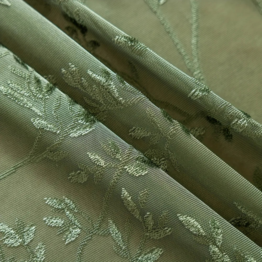 rideau transparent vert floral rustique tringle bois extérieur classique polyester