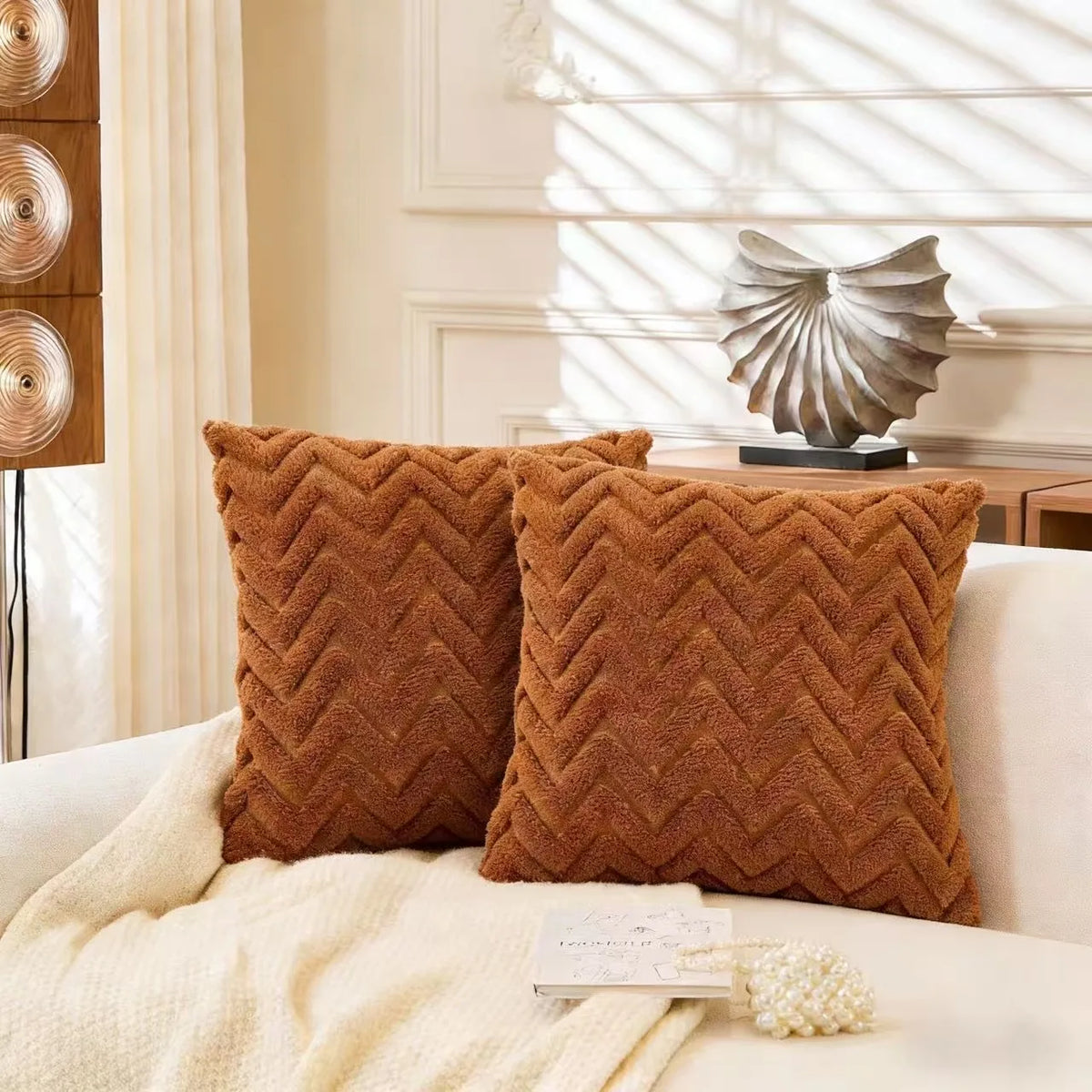 housses coussin polyester motif zigzag moderne rose beige gris jaune maison