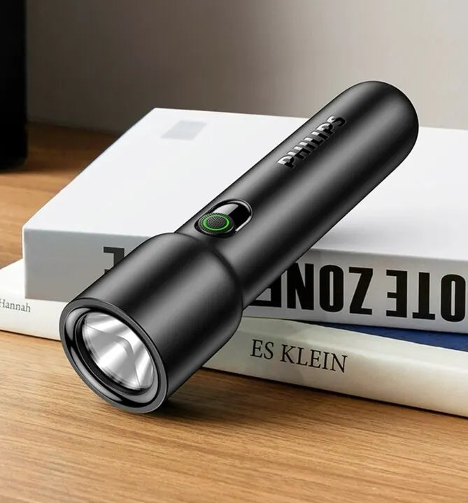 lampe torche noire moderne rechargeable led compact 125mm 70g abs matériaux