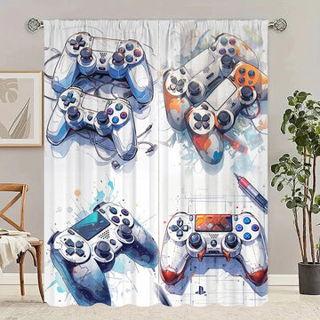 rideau moderne blanc manettes jeu opacité 100% polyester panneaux intégrée graphique chambre salon