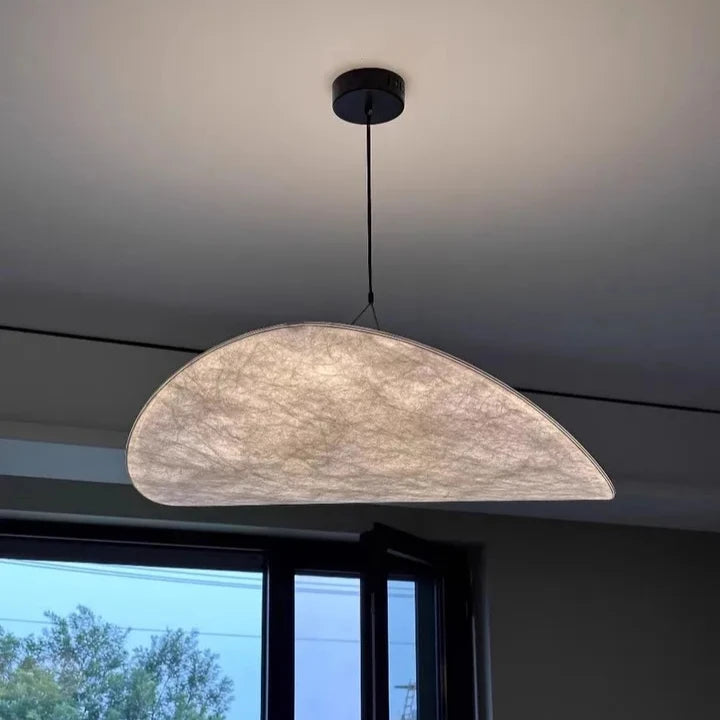 lampe suspendue moderne tissu blanc beige texture naturelle salon chambre led flux lumineux 249