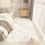 tapis peluche antidérapant motif nœuds rayures moderne blanc rose bleu clair salon chambre voyage