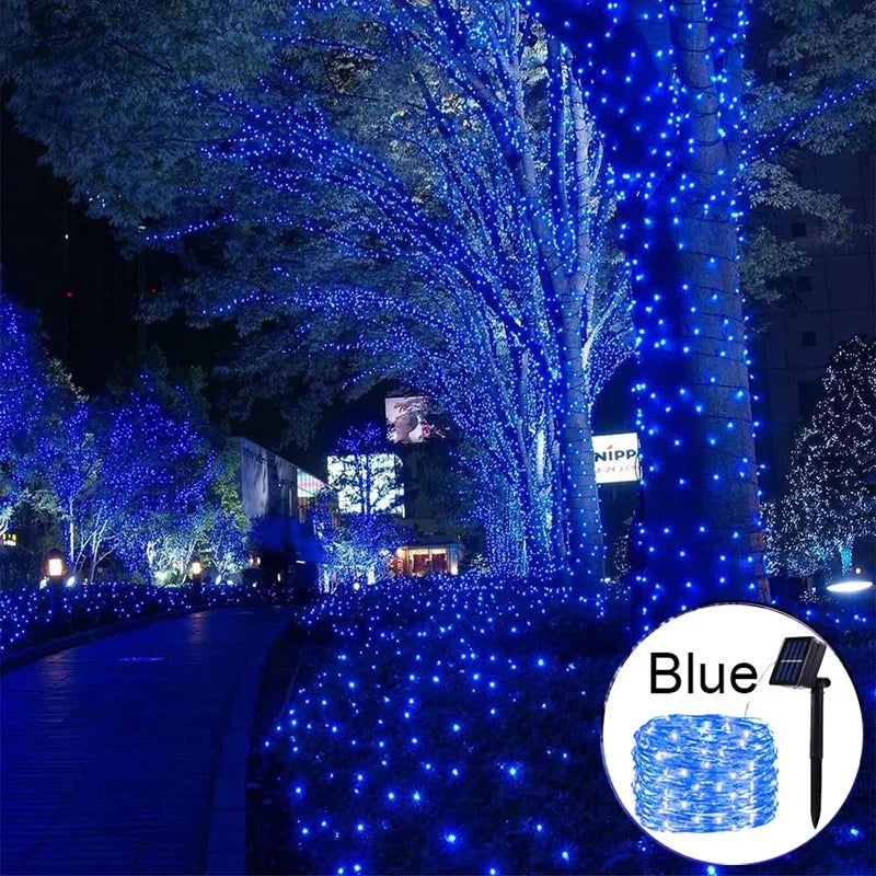 guirlande lumineuse solaire 300 led bleu doré led moderne clipsétales