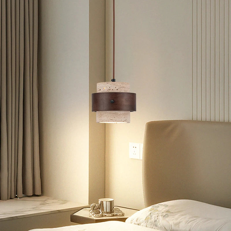 Suspension lumineuse pierre bois moderne câble ajustable 17cm éclairage salon chambre