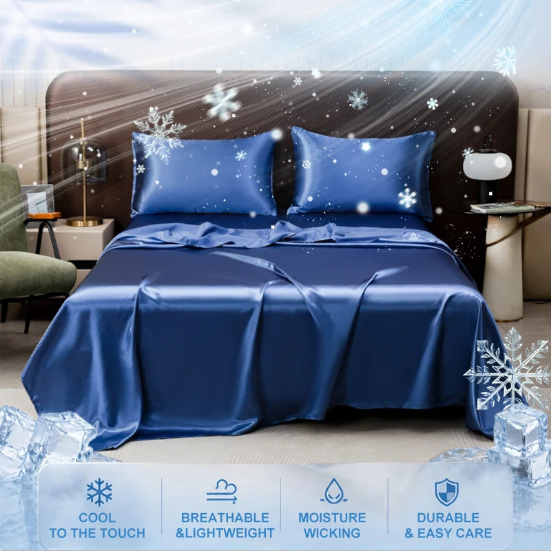 drap plat lit satin brillant effet soie glacée respirant été moderne élégant