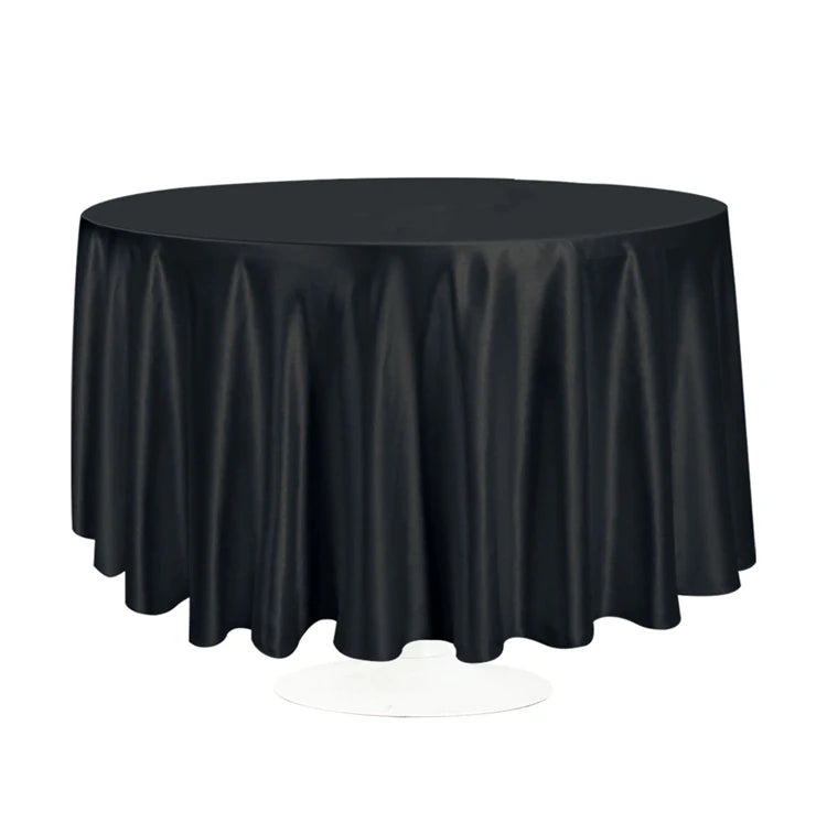 nappe table ronde satin blanc noir unie moderne opaquer 145cm 180cm 200cm 228cm