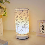 lampe table moderne blanc beige doré écolo flux lumineux géométrique adhésif textile certifications rohs