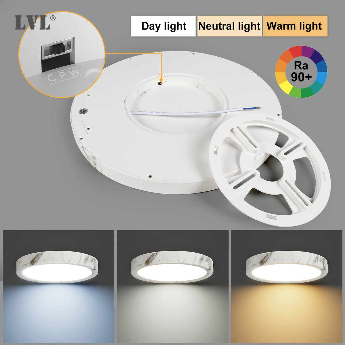 plafonnier led marbre blanc moderne éclairage quotidien facile flux lumineux ajustable certifié rohs