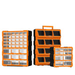 Boîte de rangement transparente orange avec compartiments