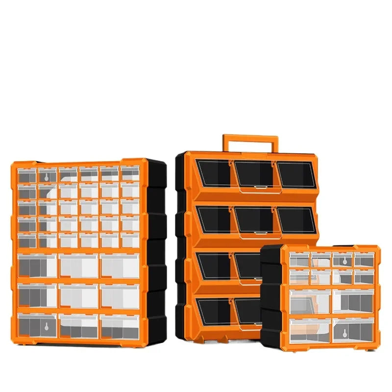 Boîte de rangement transparente orange avec compartiments