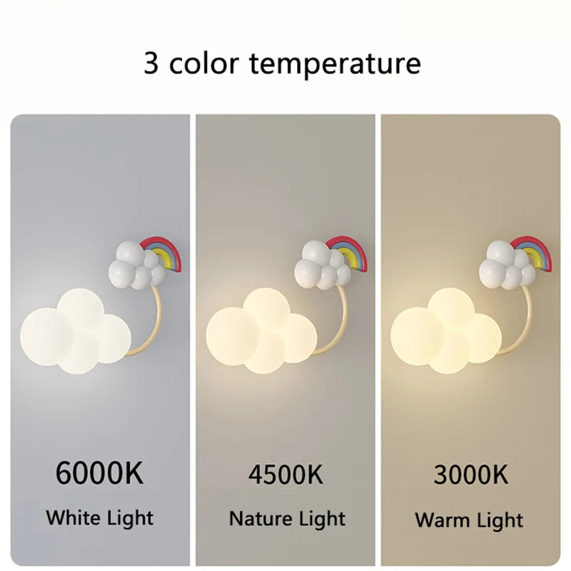 lampe murale moderne enfant avion nuage arc ciel étoile blanc bleu rose jaune