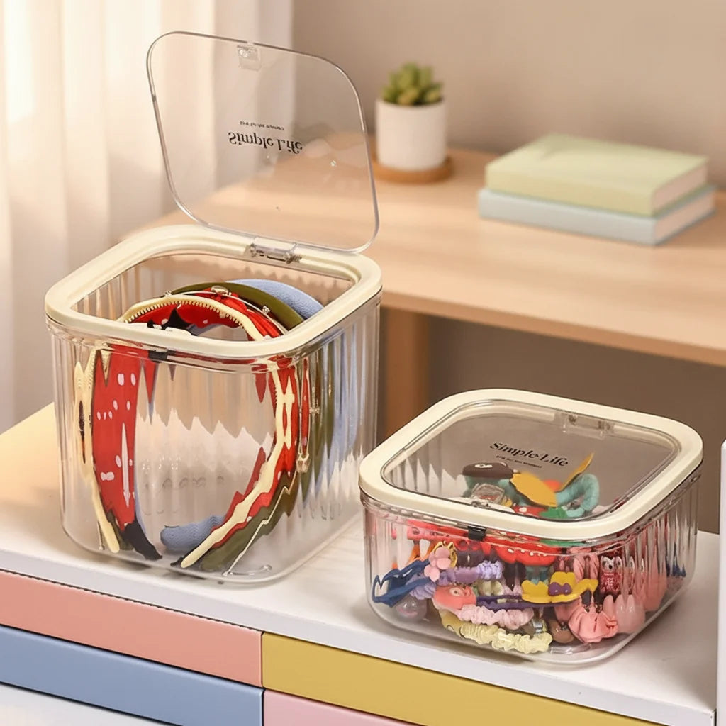 boîtes rangement transparentes modernes clips élastiques pinceaux maquillage filles minimaliste