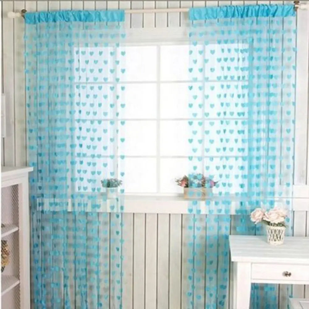 rideaux décoratifs bohèmes motifs cœurs tissu transparent romantique tringle rideaux