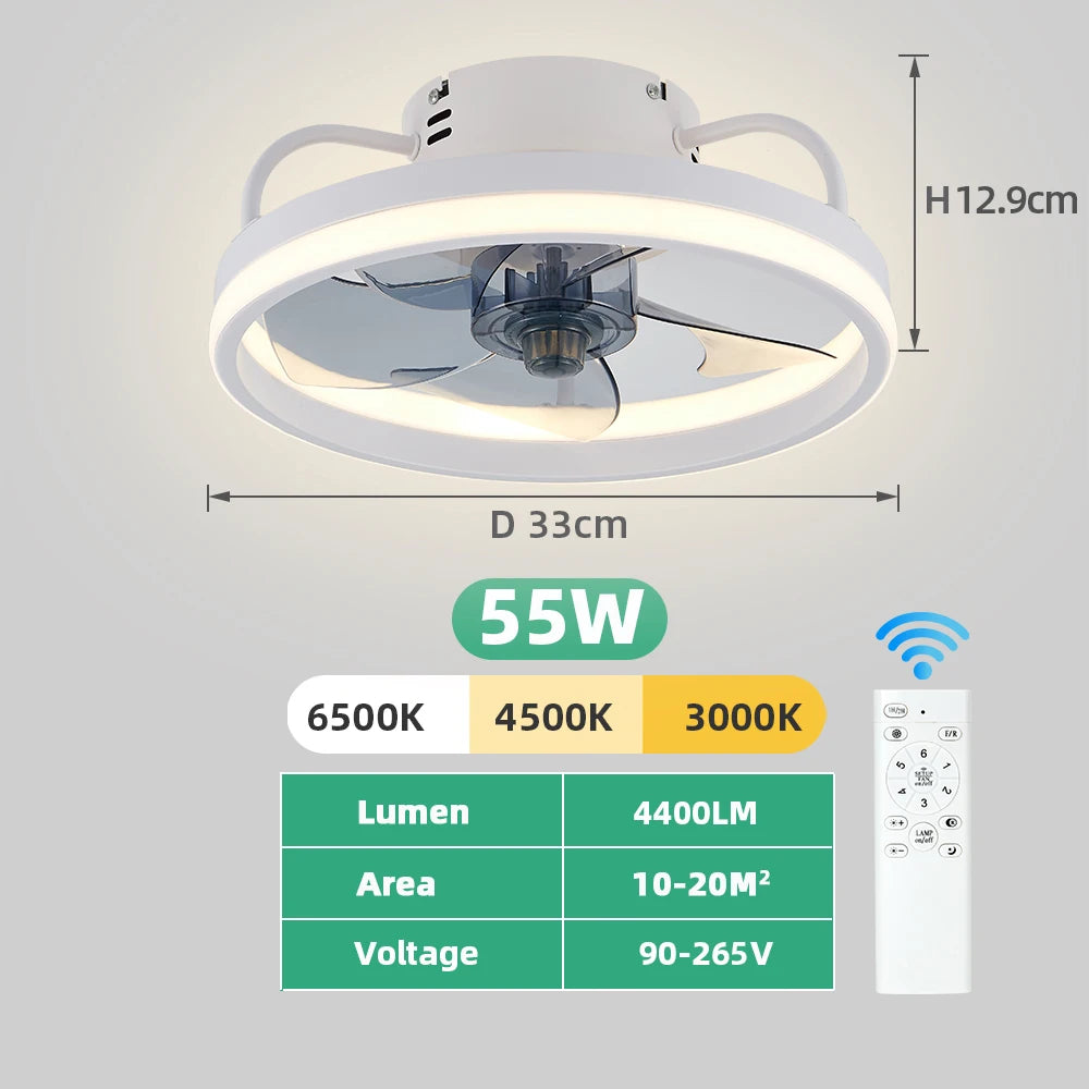 ventilateur led lumineuse moderne blanc rond télécommande fixe intelligent économique