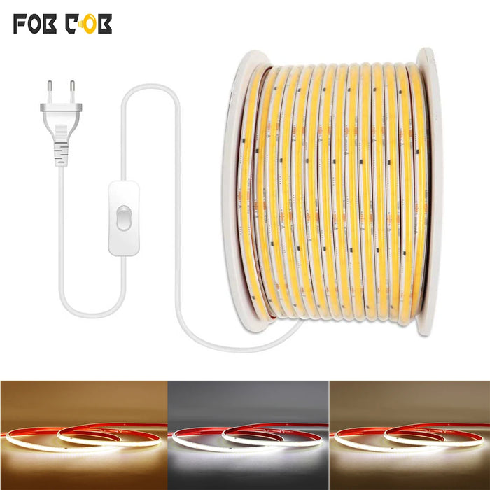 Bande LED COB étanche illuminant un jardin la nuit