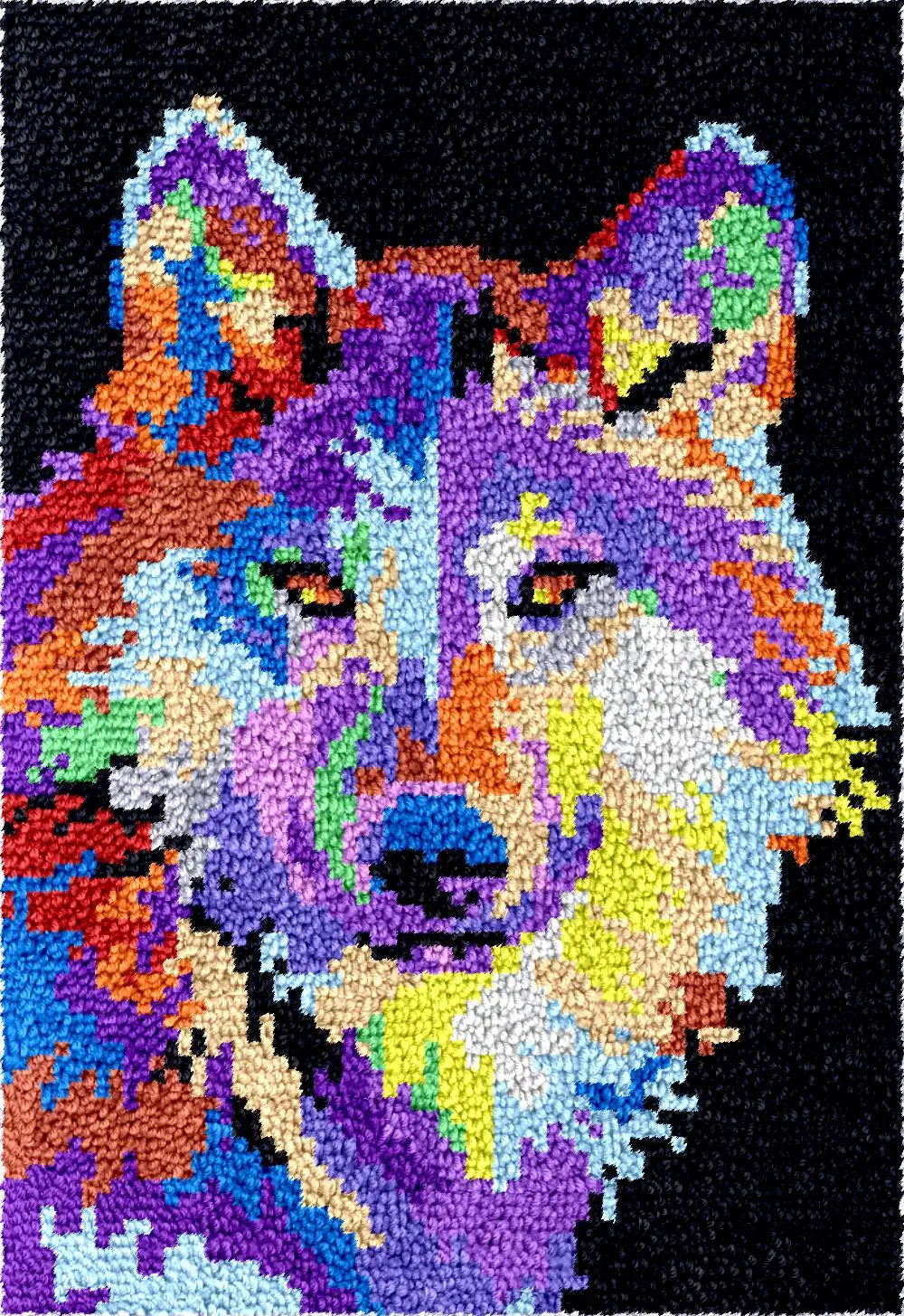 tapis crochet loup motifs coeurs LOVE pelotes fil colorées kit débutants instructions européennes américaines
