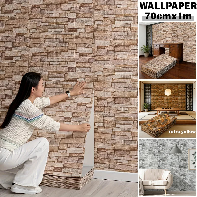 papier peint adhésif murale effet brique texture rétro moderne blanc beige marron intérieur