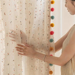 rideaux transparents colorés moderne pompons panneaux fenêtre chambre enfants