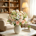 Bouquet artificiel fleurs soie rose blanc bleu orange feuilles vertes décoration mariage anniversaireextérieur classique