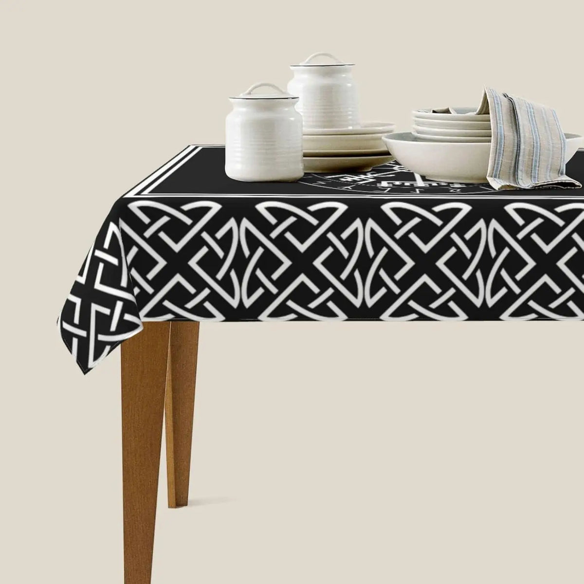 nappe réutilisable géométrique moderne noire blanche table fête