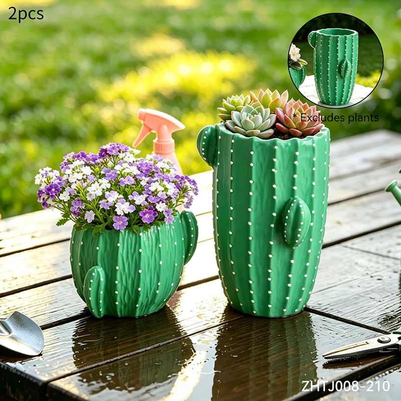 cache pot résine cactus épines relief moderne plante verte décoration chambre table