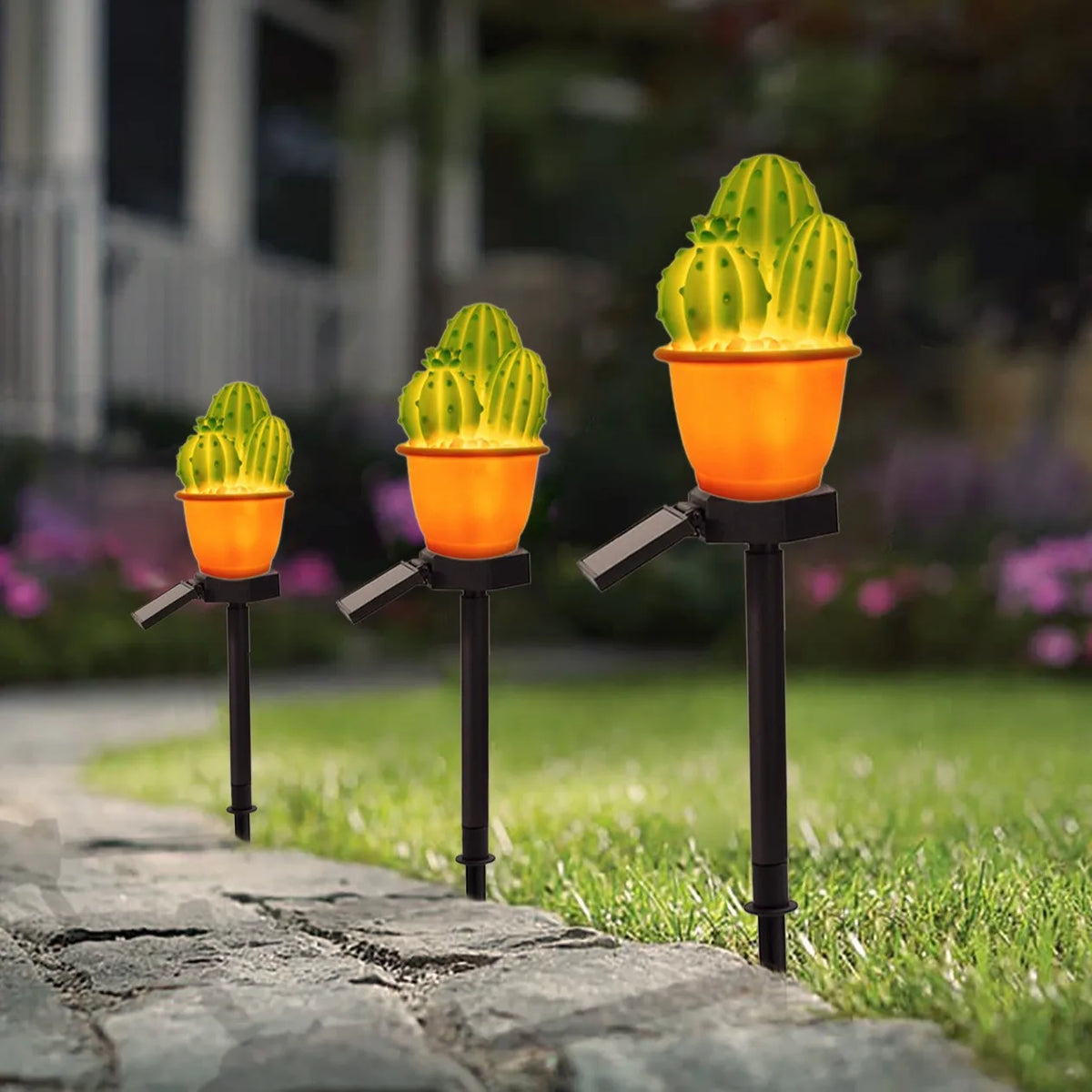 lampe solaire cactus ananas décorative moderne extérieure verte ornement jardin led ip65 abs