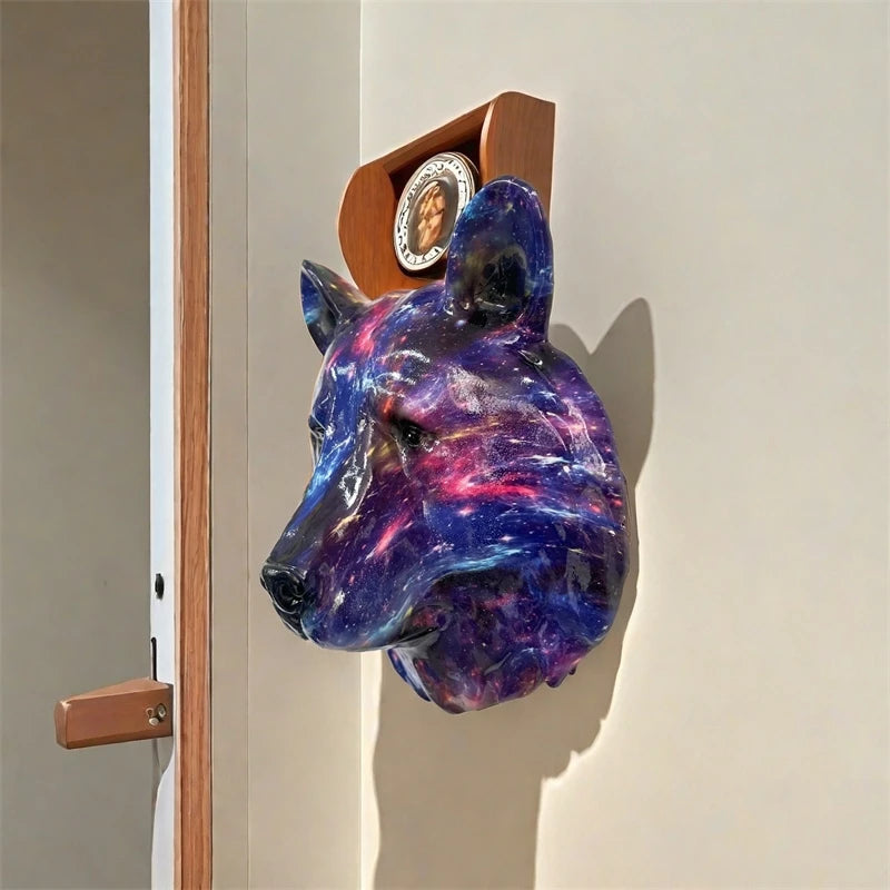décoration murale résine tête lion multicolore abstraite contemporaine ornement suspendu maison art animal sculpté