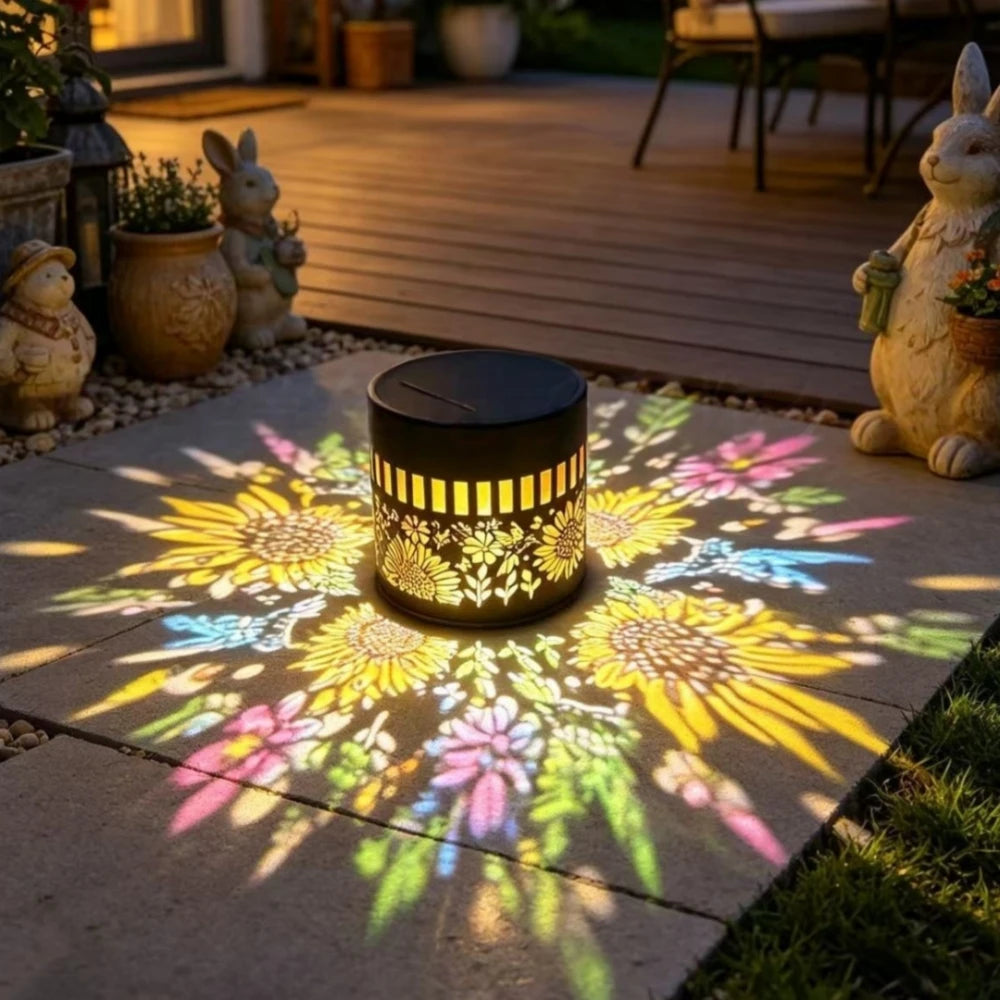 lampe solaire led couleur tournesol moderne fleurs jardin decoration exterieure contemporaine métal