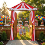 décoration fête anniversaire cirque bannière porte rouge blanche rayée taffetas opaquemax14mots