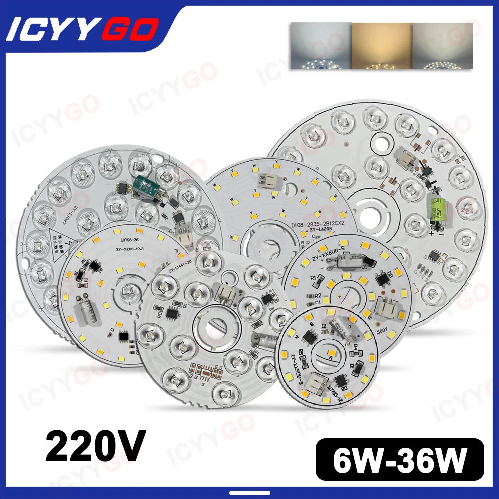 source lumineuse led 12w 24w 36w couleurs blanc moderne rond autoinstallation