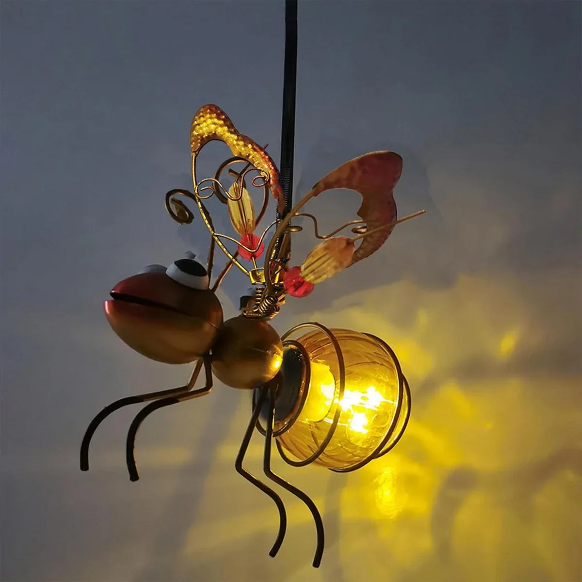 décoration extérieure insecte métal led lumineuse or bleu violet roseSuspension