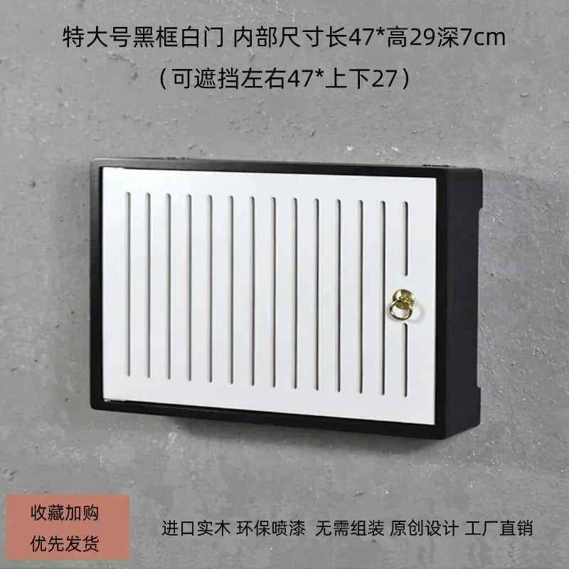 boite rangement murale routeur wifi bois poignée dorée grille