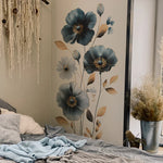 sticker mural fleurs bleues feuilles dorées moderne décoration intérieure chambre salon auto adhésif pvc