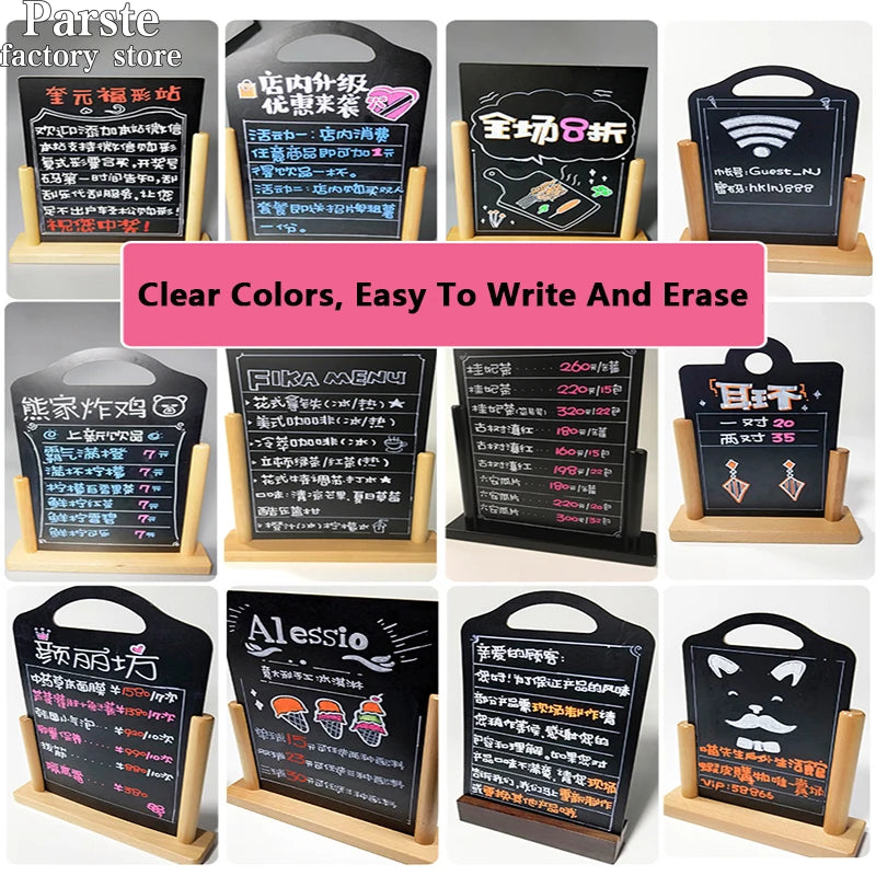 tableau noir suspendu décoration manuscrit coloré stylos l'eau chiffons humides cadre bois opaque